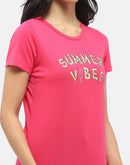 Msecret Hot Pink T-shirt with Graphic Print Pajama and Shorts Night Suit