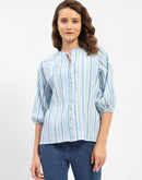 Madame Striped Sky Blue Raglan Sleeve Shirt