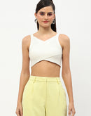 Madame Sweetheart Neck White Strappy Crop Top