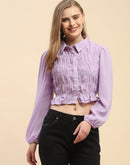 Camla Barcelona Smocked Lilac Crop Shirt