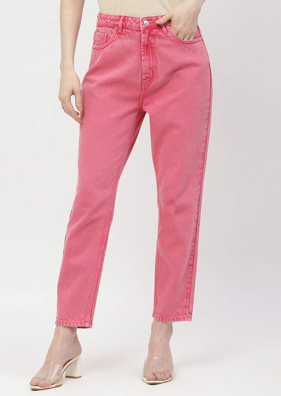Madame Mid Rise Pink Mom Fit Jeans