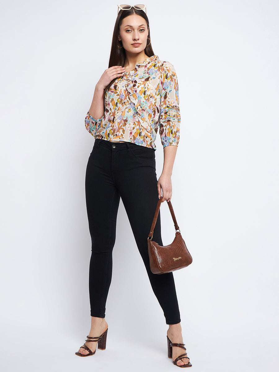 Madame Floral Off-White Ruffle Top