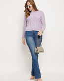 Madame Lilac Cable Knit Rhinestone Embellished Sweater