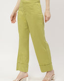 Madame Solid Apple Green Folded Hem Trouser
