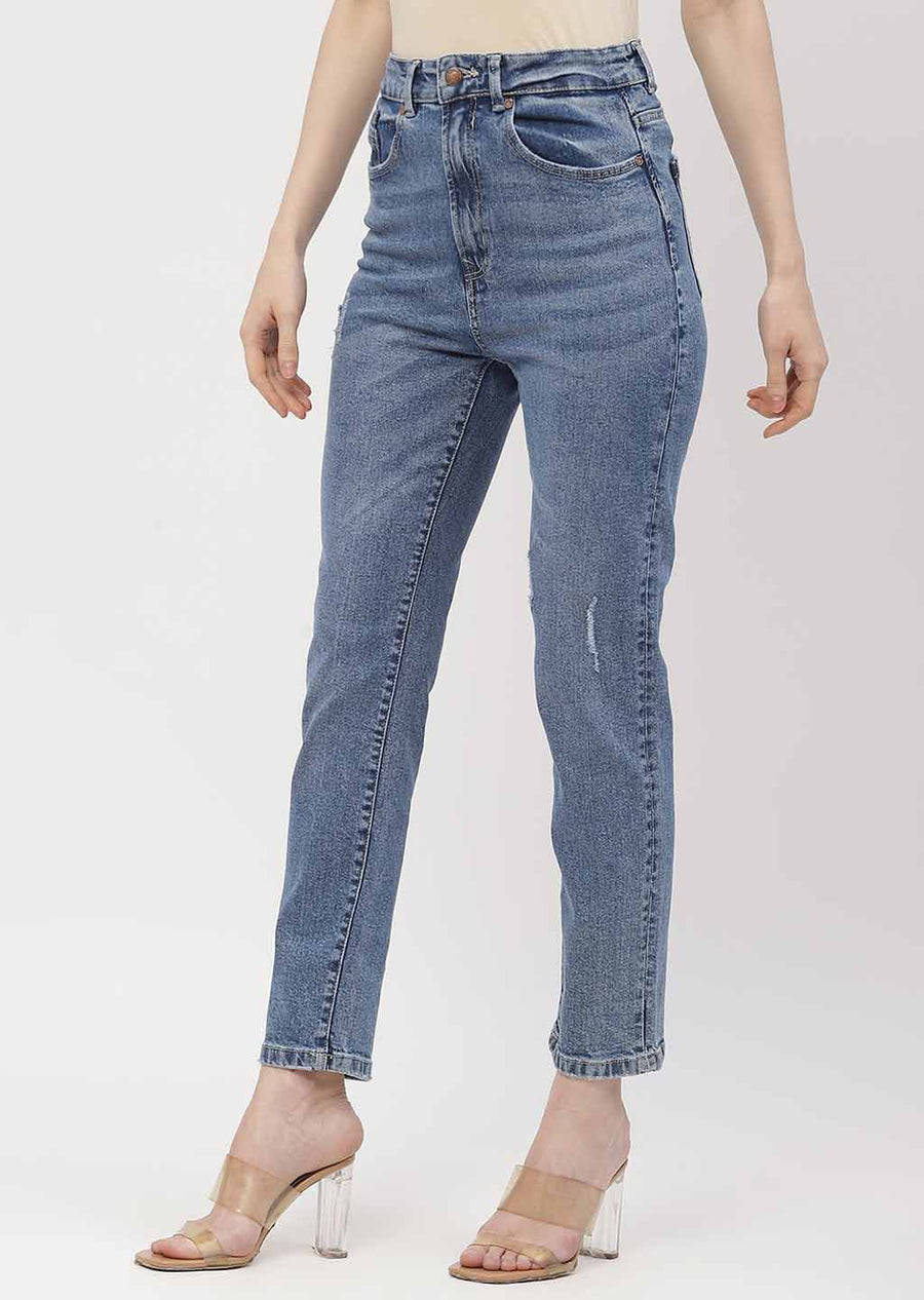 Madame Light Distressed Mid Blue Slim Fit Jeans