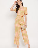 Madame Yellow Knot Belted Cotton  Jumpsuit