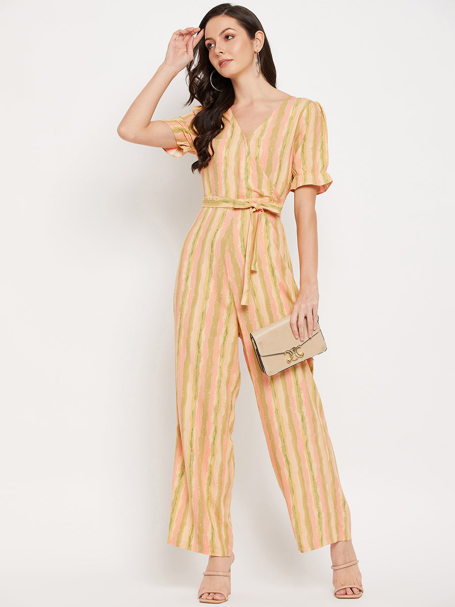 Madame Yellow Knot Belted Cotton  Jumpsuit