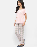 Msecret Chequered Pajama with Typography T-shirt Pink Night Suit