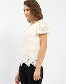 Madame Textured Off-White Embellished Top