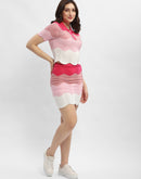 Madame Colourblocked Hot Pink Two-Piece Crochet Co-Ord Set