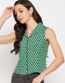Madame Green Abstract Print Zipper Crop Top
