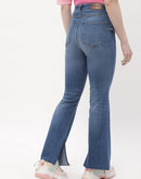 Madame Distressed Hem Mid Blue Flared Jeans