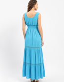 Madame Square Neckline Blue Tiered Dress