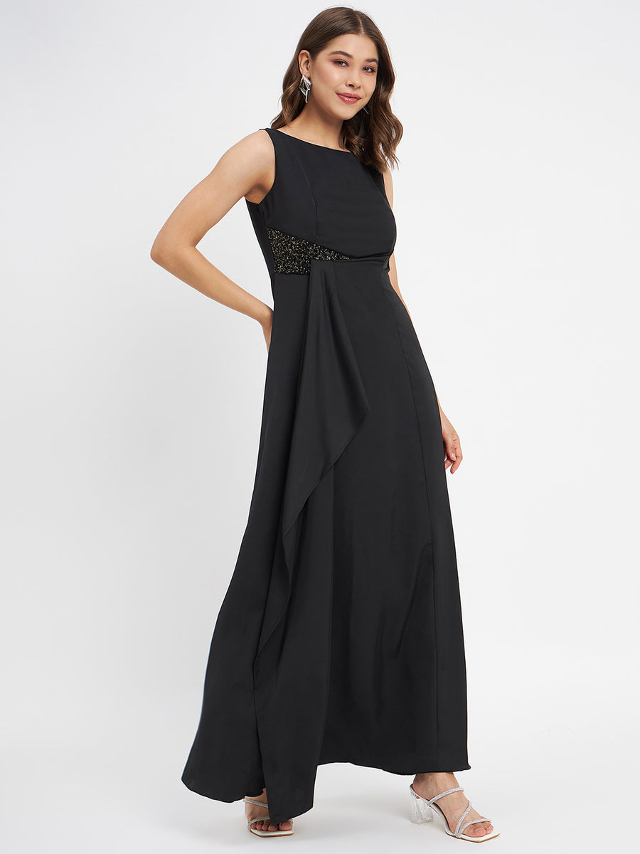 Madame Black Shimmer Detailing Ruffle Dress