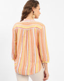 Madame Mandarin Collar Modal Cotton Striped Shirt