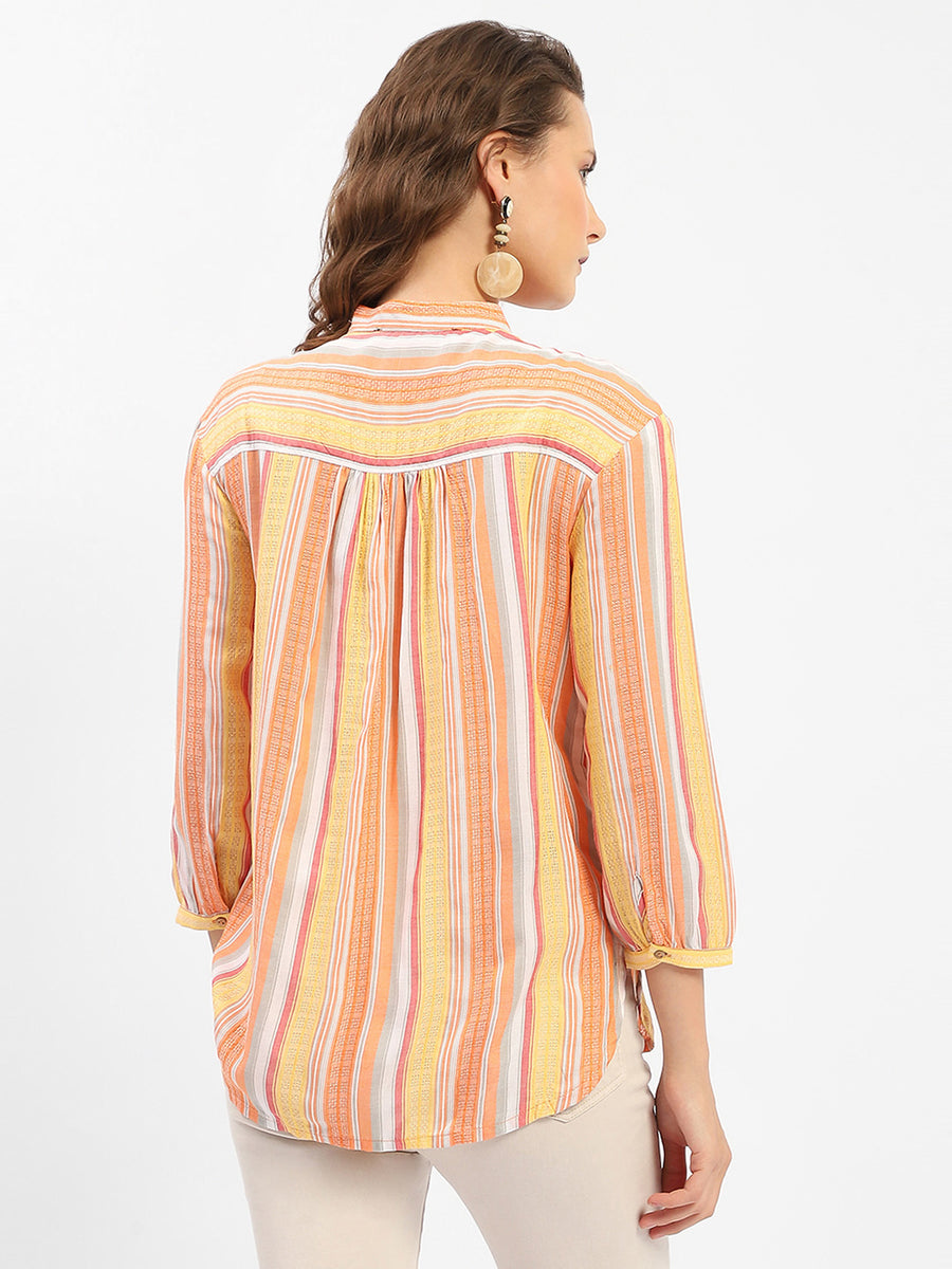 Madame Mandarin Collar Modal Cotton Striped Shirt