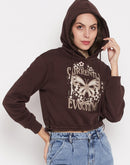 Madame Printed Coffee Brown Crop Sweatshirt
