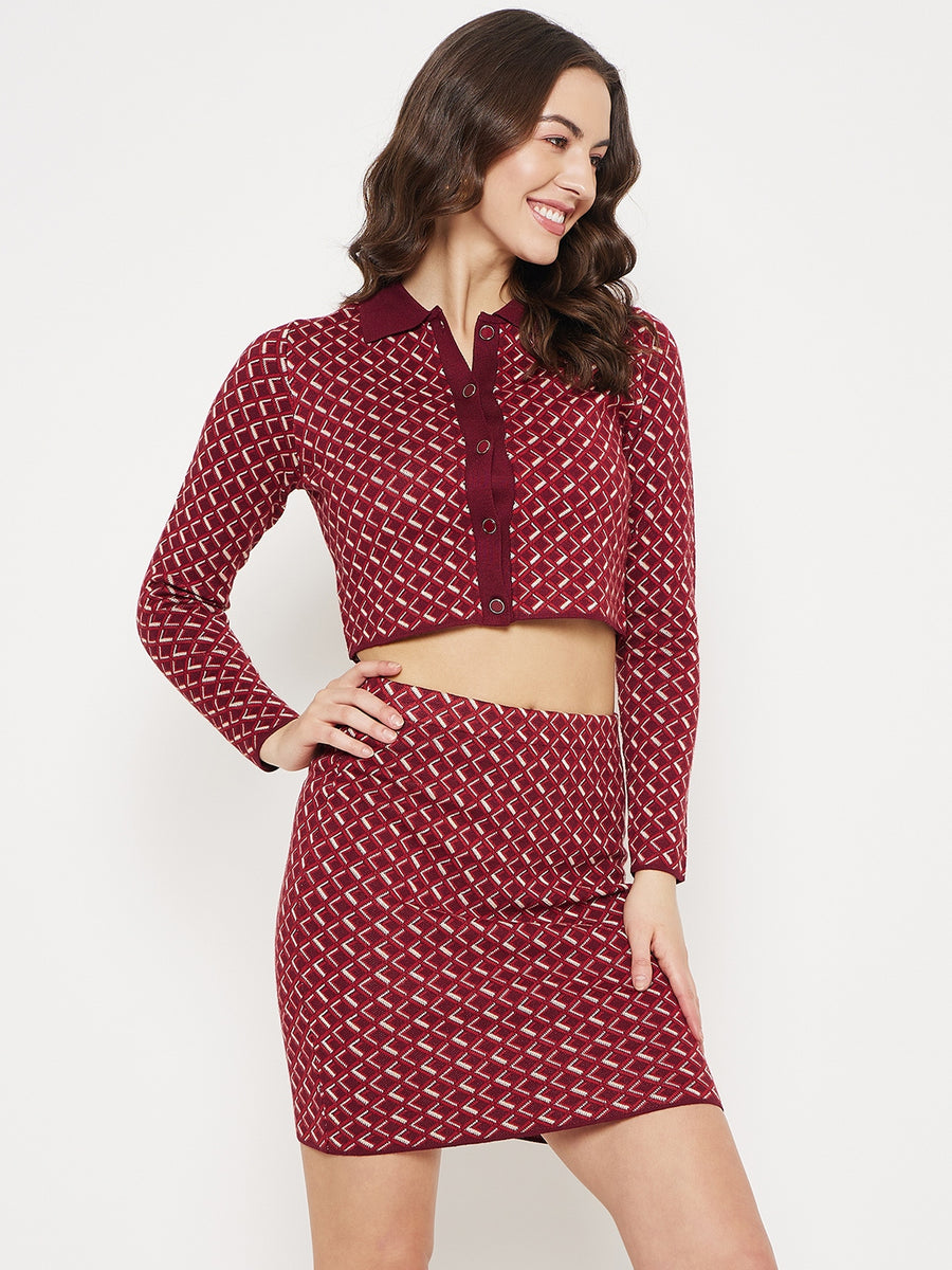 Madame Geomteric Print Cherry Red Co-Ord Set