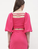 Madame Square Neck Hot Pink Balloon Sleeve Crop Top