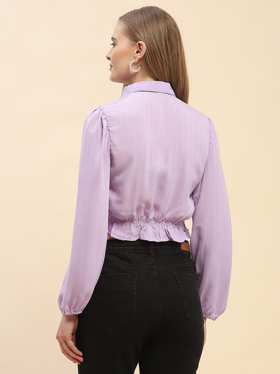 Camla Barcelona Smocked Lilac Crop Shirt