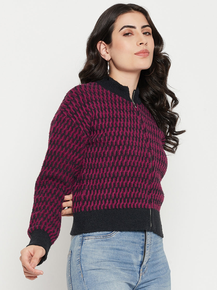 Madame Printed Dark Purple Sweater