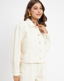 Madame Solid Off-White Denim Jacket