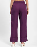 Madame Front Pleated Purple Rolled Hem Trousers