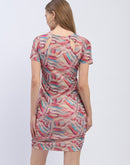 Madame Abstract print Pink Ruched Bodycon Dress