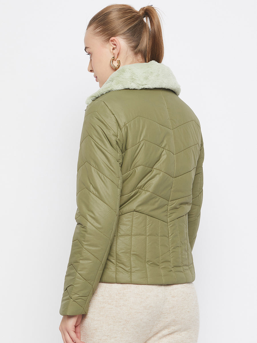 Madame Flap Collar Apple Green Quilted Jacket
