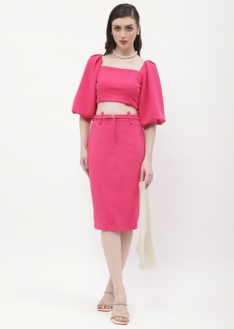 Madame Belted Waisted Hot Pink Pencil Skirt