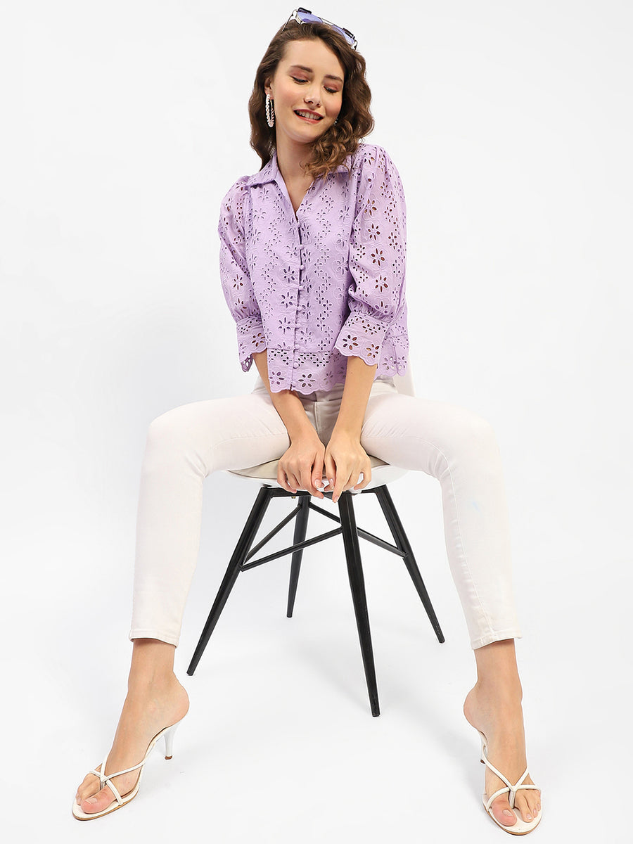 Madame Schiffli Lilac Regular Shirt