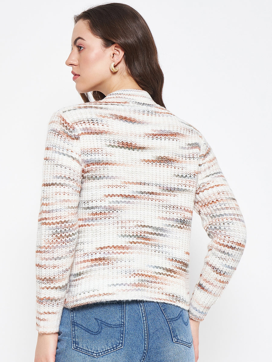 Madame Abstract Knit White Sweater for Women