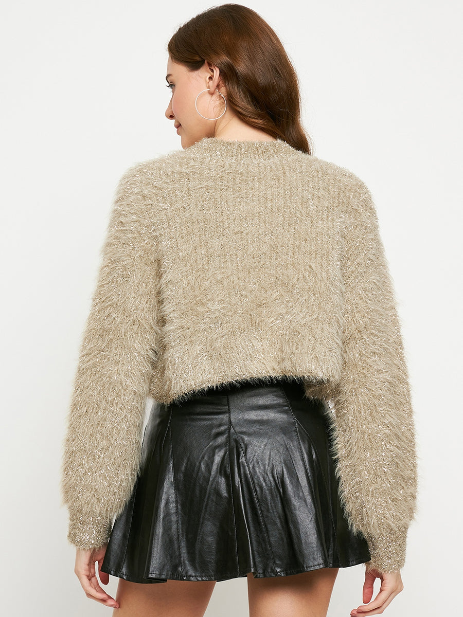 Madame Beige Shimmery Feather Knit Sweater