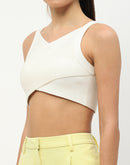 Madame Sweetheart Neck White Strappy Crop Top