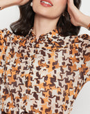 Madame Printed Beige Shirt with cuff sleeves