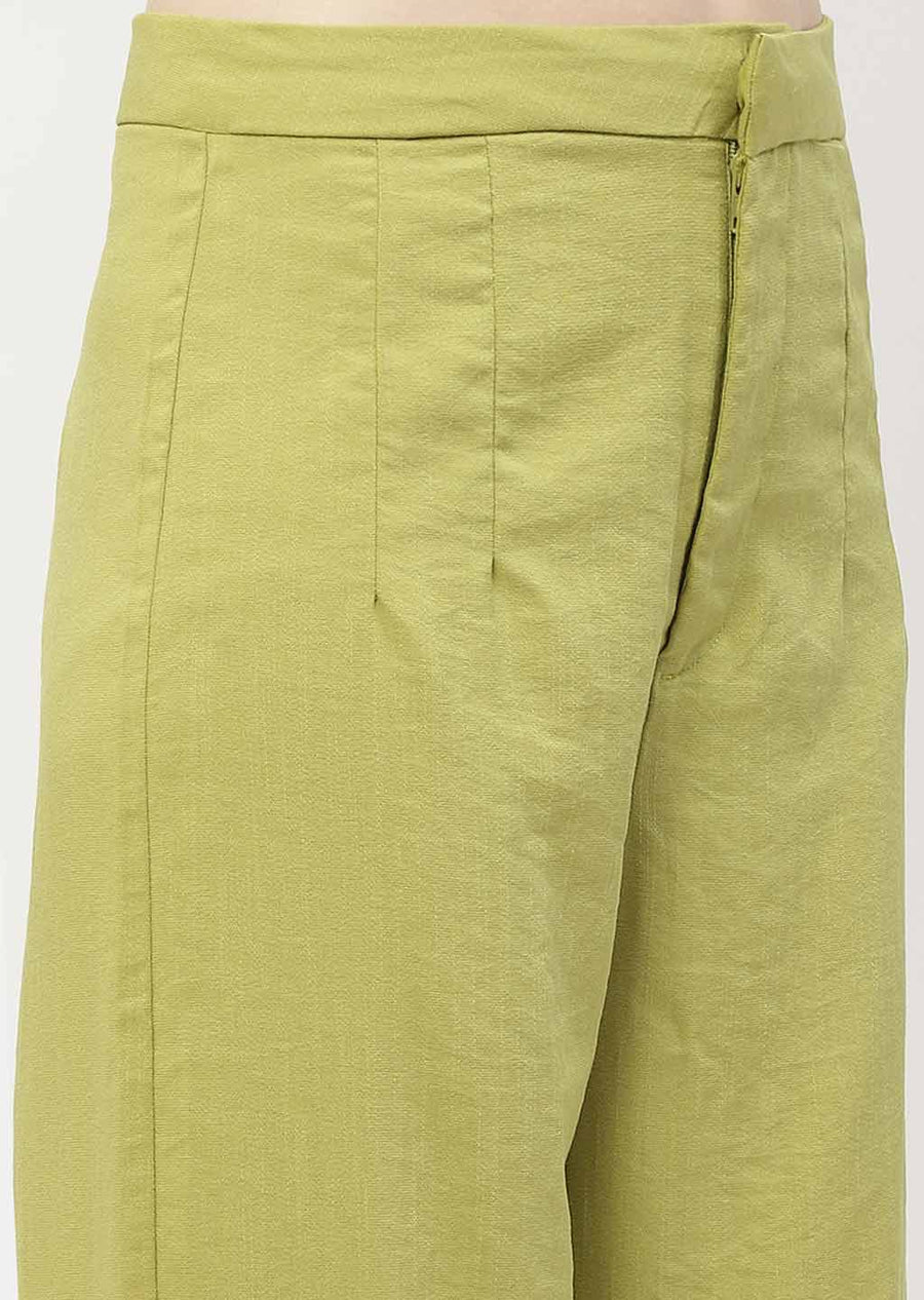 Madame Solid Apple Green Folded Hem Trouser