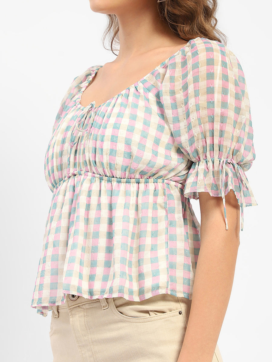 Madame Chequered Pink Off-Shoulder Top