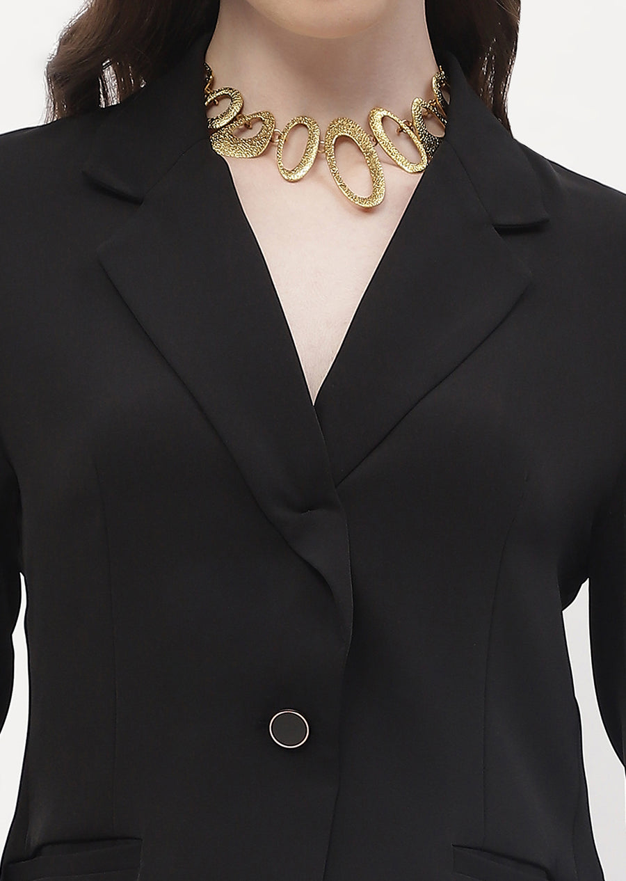 Madame Lapel Collar Black Bell Sleeve Blazer