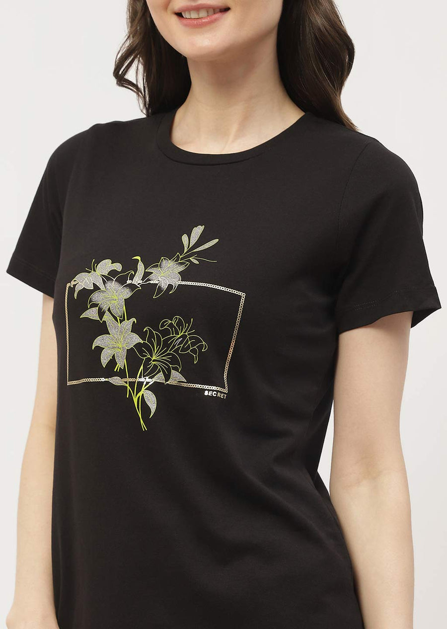 Msecret Graphic Print Black & White  Combo T-shirt