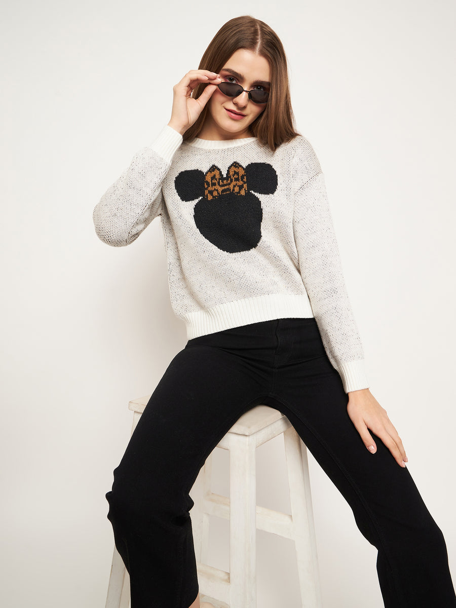 Madame Women Solid Off White Sweater