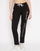 MSecret Black Printed Track Pants In Cotton Blend