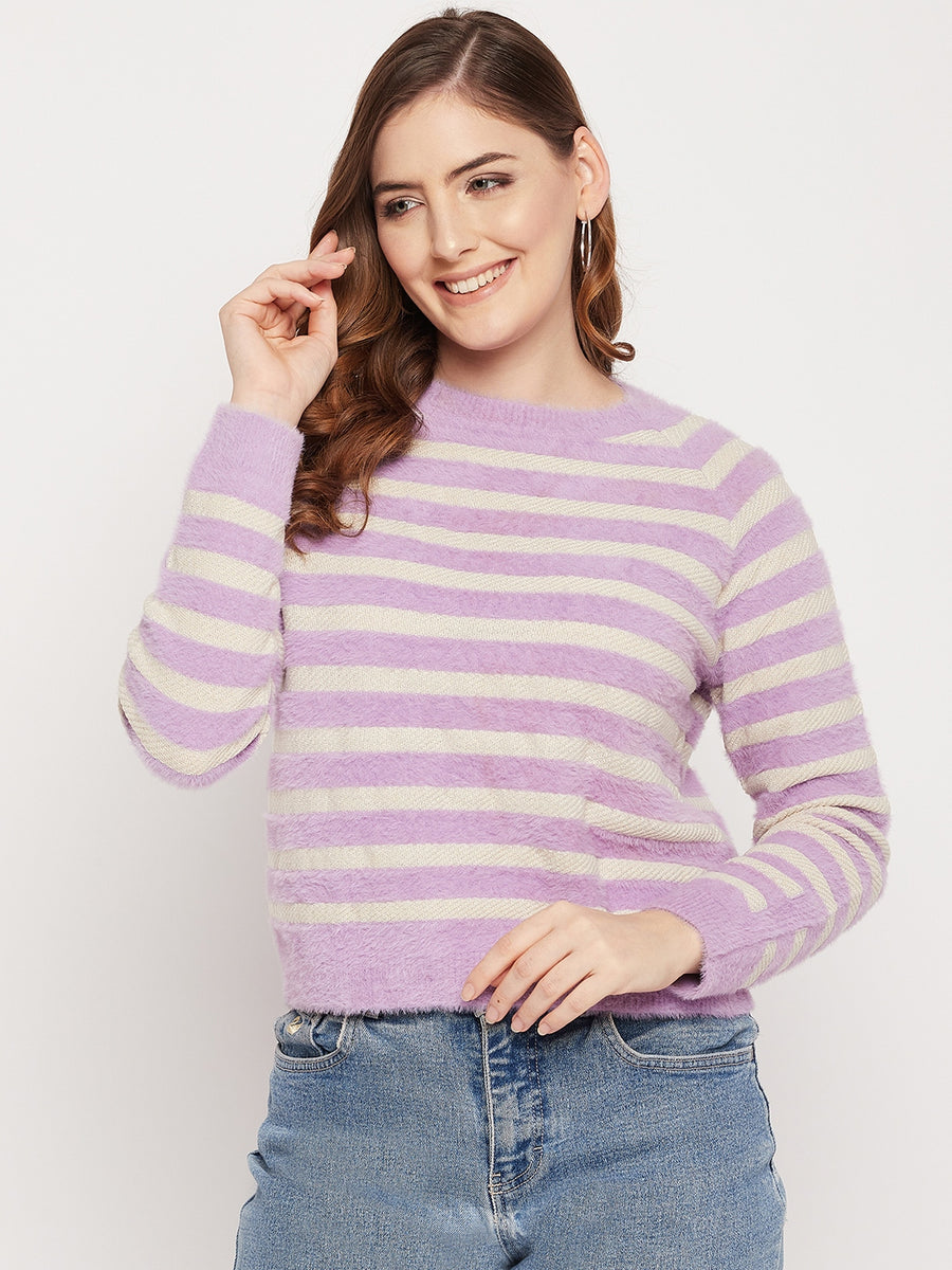MADAME Mauve Striped Sweater for Women