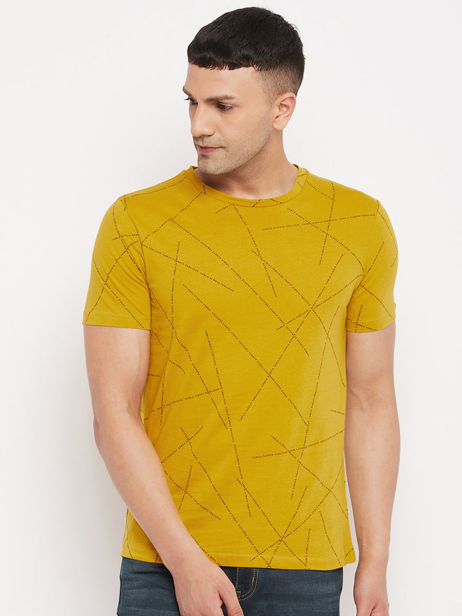 Camla Men Gold Abstract Print Crew Neck T-Shirt