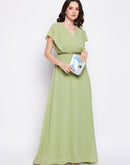 MADAME Green Embellished Waist Wrap Dress
