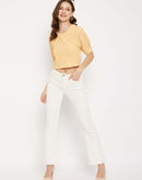 MADAME   Puff Sleeves Yellow Crop Top