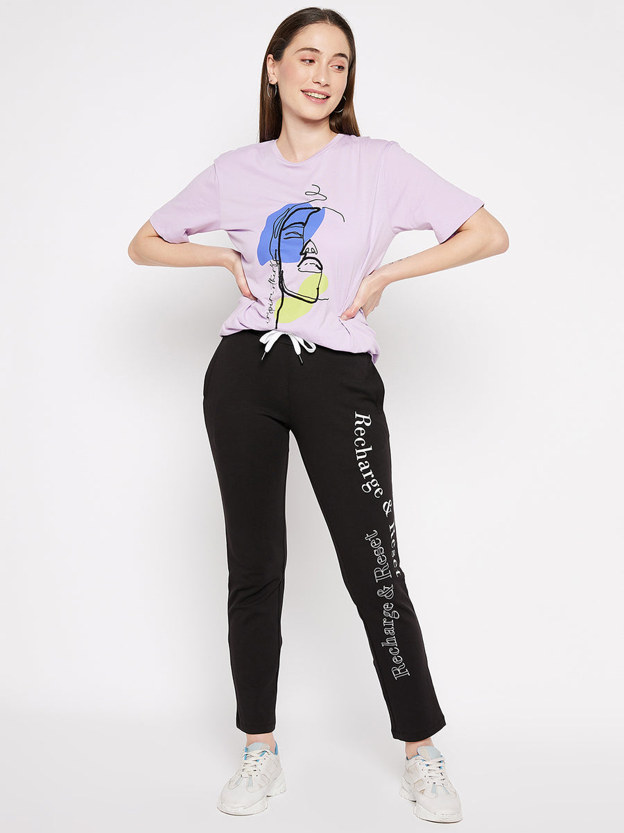 MSecret Pink Printed Track Pants In Cotton Blend
