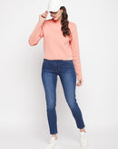 Madame Solid Peach Mock Neck Sweater