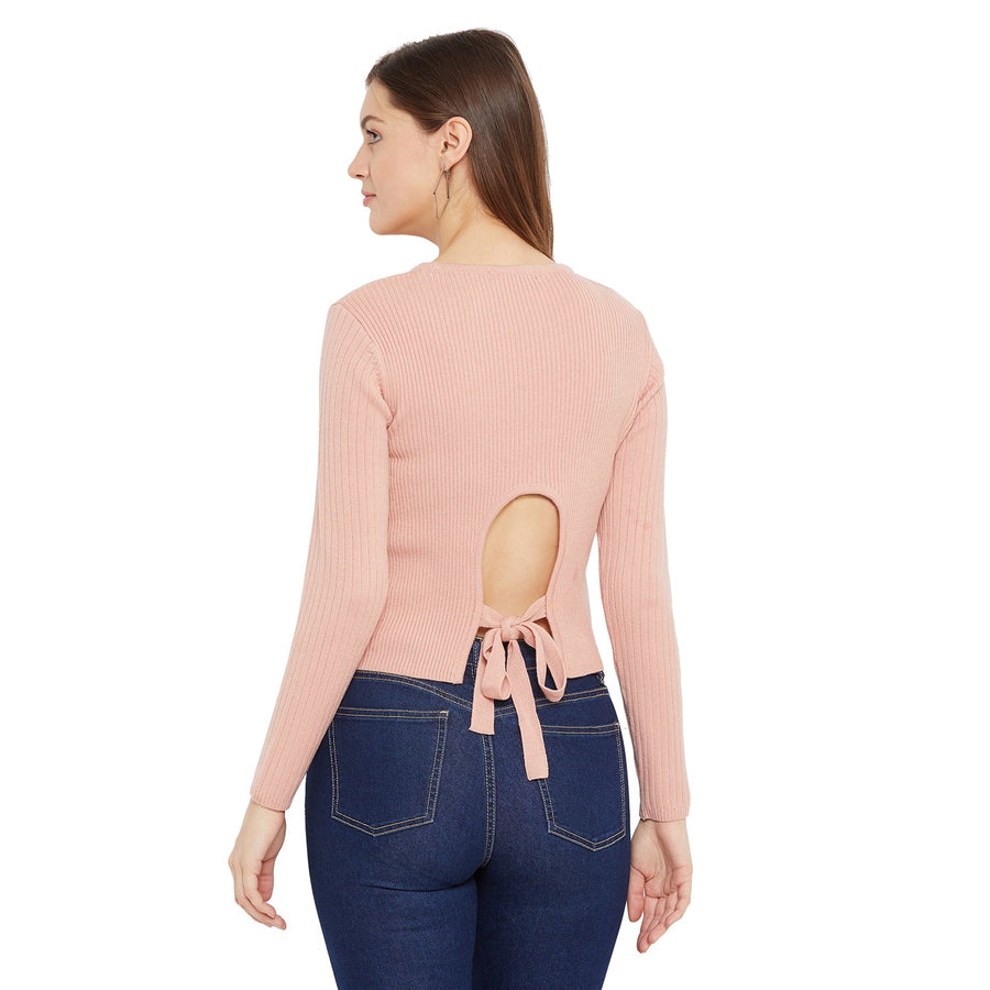 Madame  Peach Back Knot Detail Sweater