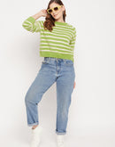 Madame Green Striped Sweater for Women