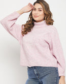 Madame Drop Shoulder Sleeve Pink Turtleneck Sweater